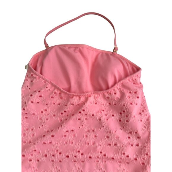 JESSICA SIMPSON Geranium Petal Pink Eyelet Halter One Piece Swimsuit Bathing Sui - Picture 6 of 7